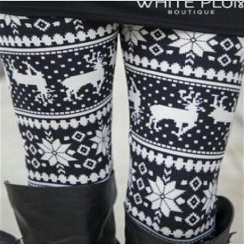 Buy Womens Xmas Snowflake Reindeer Knitted Tights Pants Warm Leggings