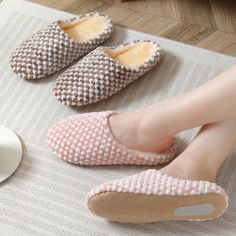 Polka Dot Silent Non-Slip Indoor Slippers for Couples - Large Cotton for Wooden Floors