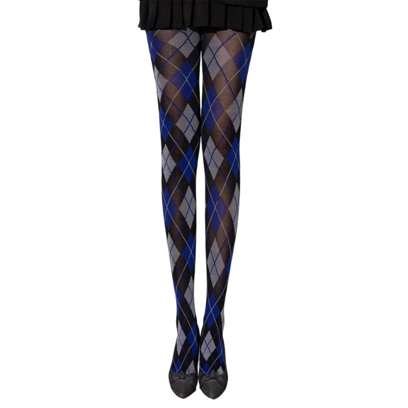 Dames Argyle Ruitpatroon Panty Ademend Nylon Stof OnDoorzichtig Maillot Kousen Stijlvolle Contrastkleur Leggings