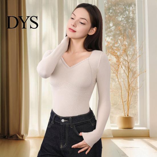 Abbigliamento Termico Comodo da Donna Top Colore Unico Scollo a V Manica Lunga Velluto Accogliente Strato Base Fodera Senza Cuciture Elastico Fondo Blusa Invernale