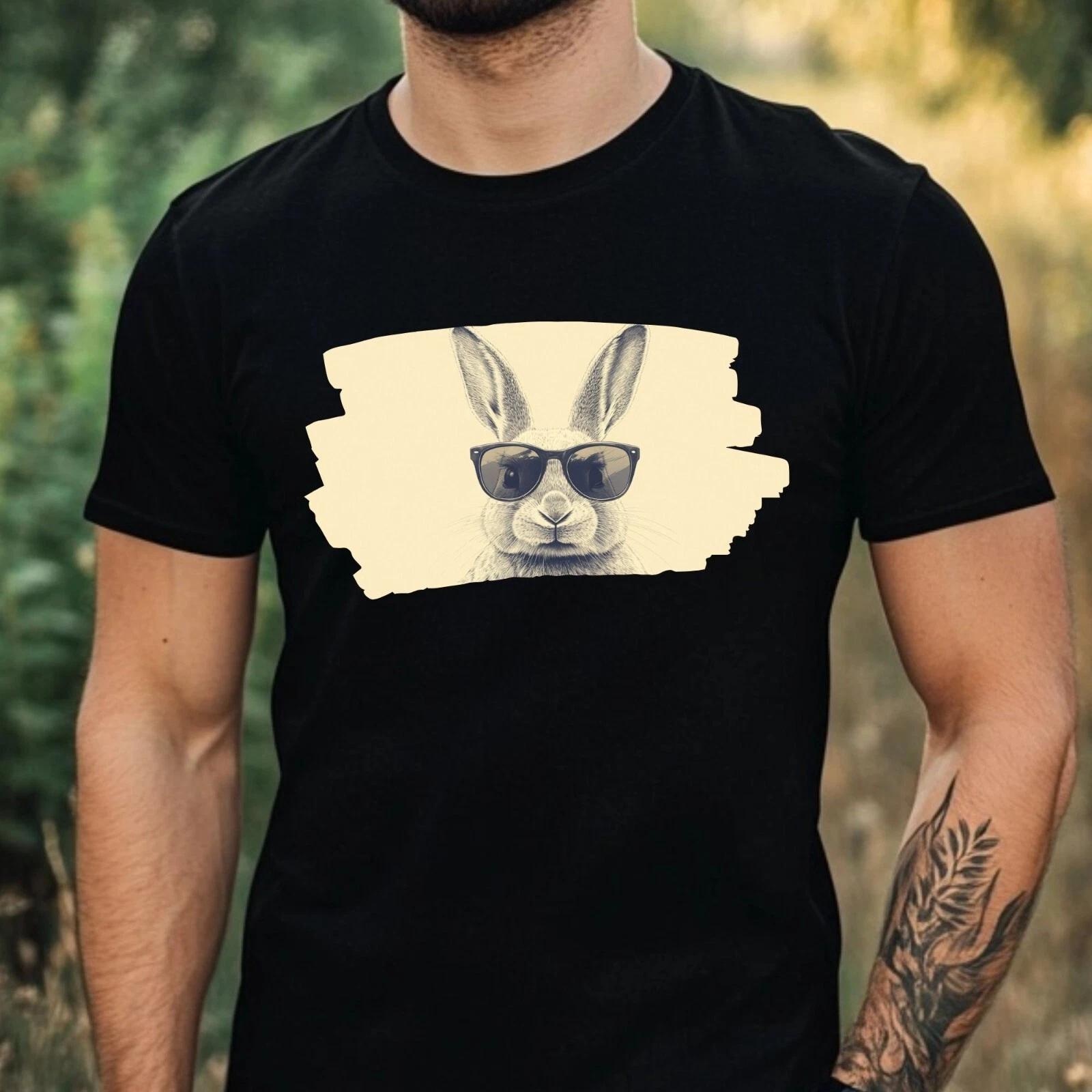 T-Shirt Herren Hase mit Sonnenbrille Motiv Baumwolle Größe XS bis 5XL S