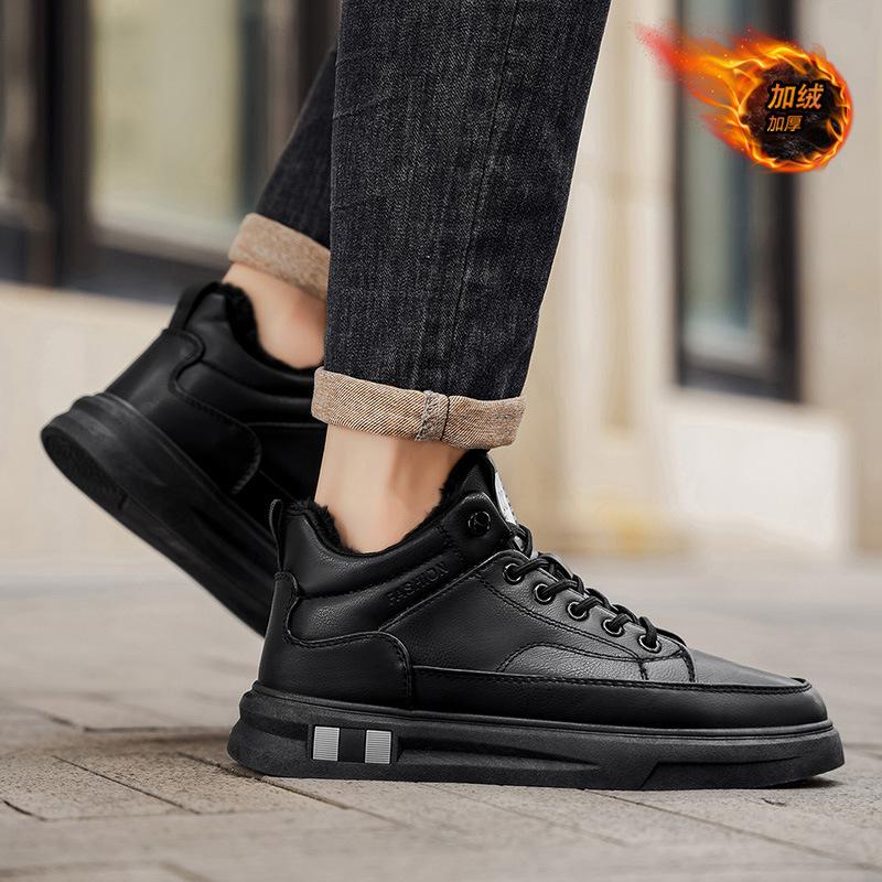 New Winter Velvet Warm Thickened Cotton Shoes Casual Sports Black High-top Board Shoes