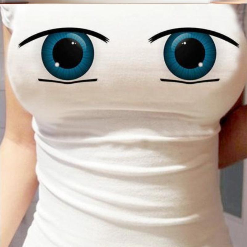 3D Big Eyes Tight Top for Women - Sweet Broadcast & Internet Celebrity Style