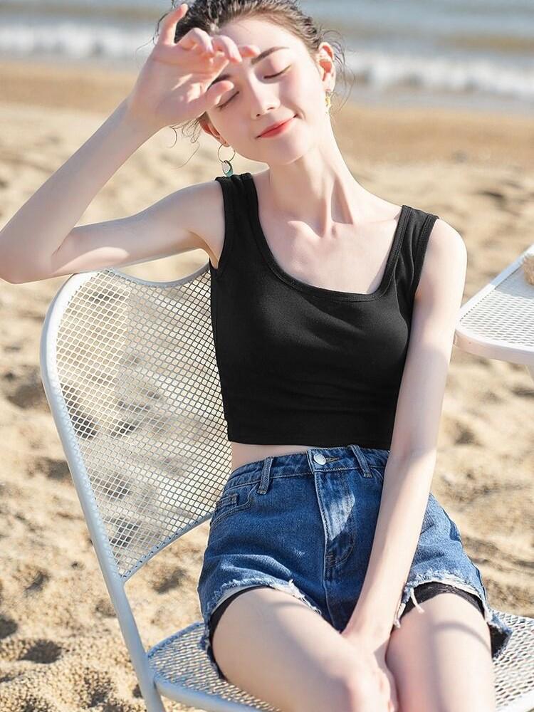 2026 Summer Slim Spicy Girl Style Camisole Vest – Women's Round Neck Sleeveless Top