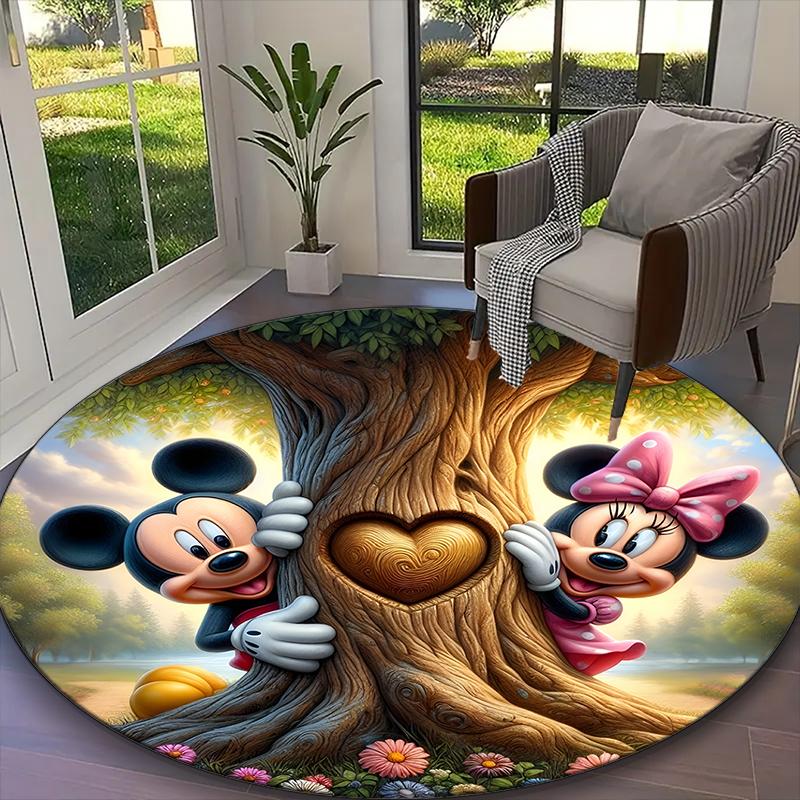 1pc Office Printed Round Carpet, Mickey And Minnie Teddy Bear Floral Rug, Home Sofa Chair Mat For Christmas and Halloween Décor