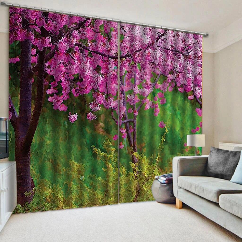 Scenic Flower Tree Living Room Curtains Natural Forest Curtain For Bedroom 3D Print Window Treatment Drapes 2pcs