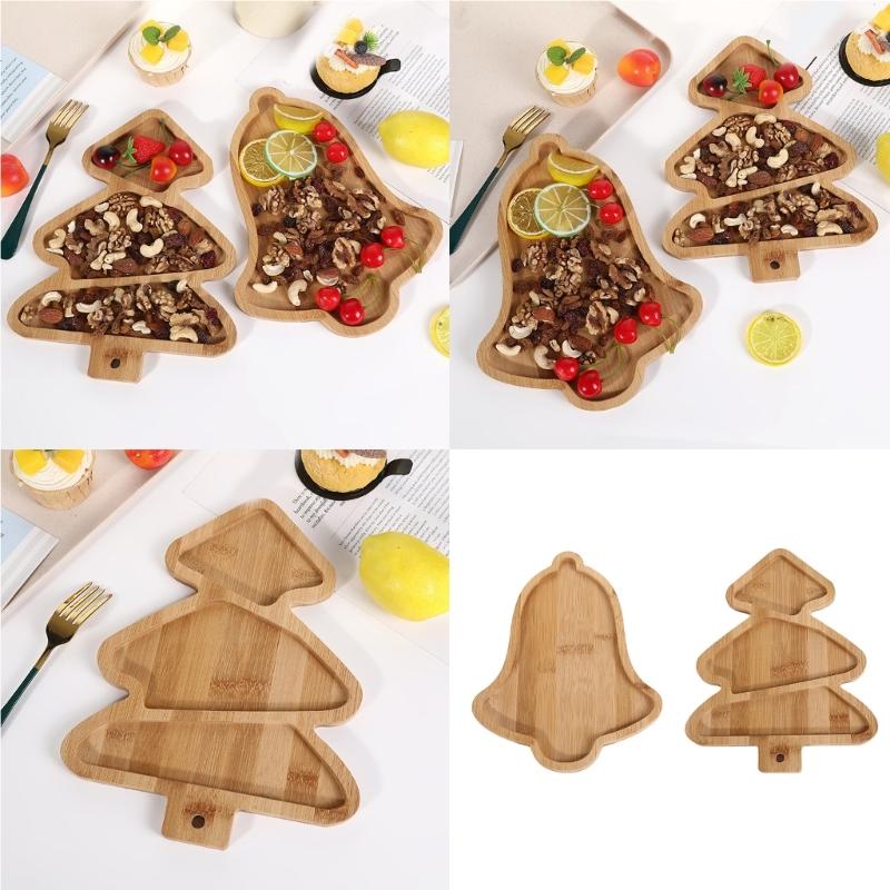 Unique Christmas Patterned Serving Dish Festival Christmas Tree/Bells Shape Platters Stable Wood Serving Tray for Snacks