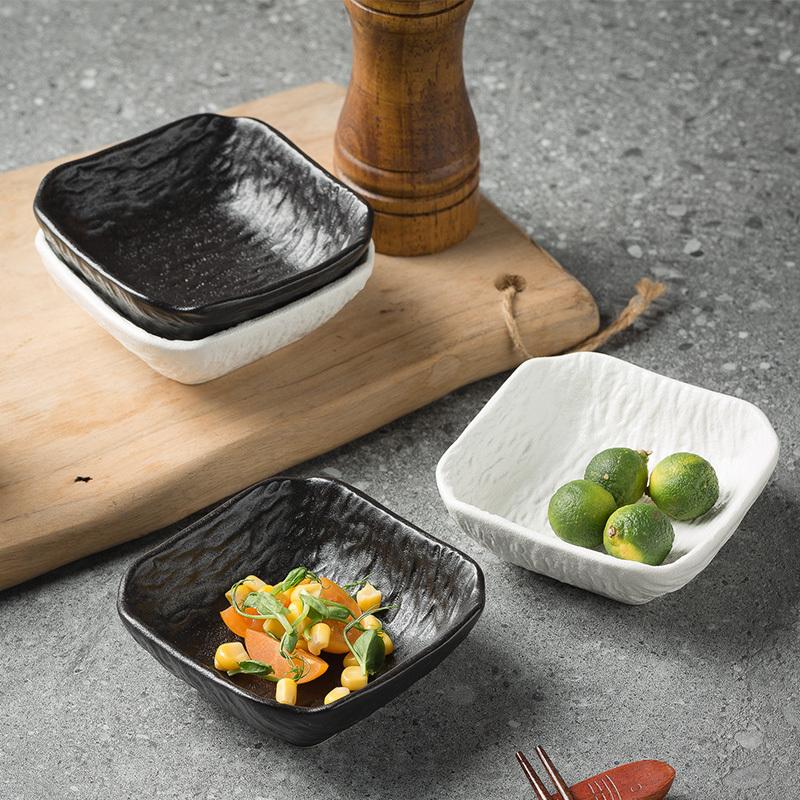 3.5 Inch Japanese Ceramic Dish New Household Creative Simple Hot Pot Square Sauce Dishes Stone Grain High-class Small Plate