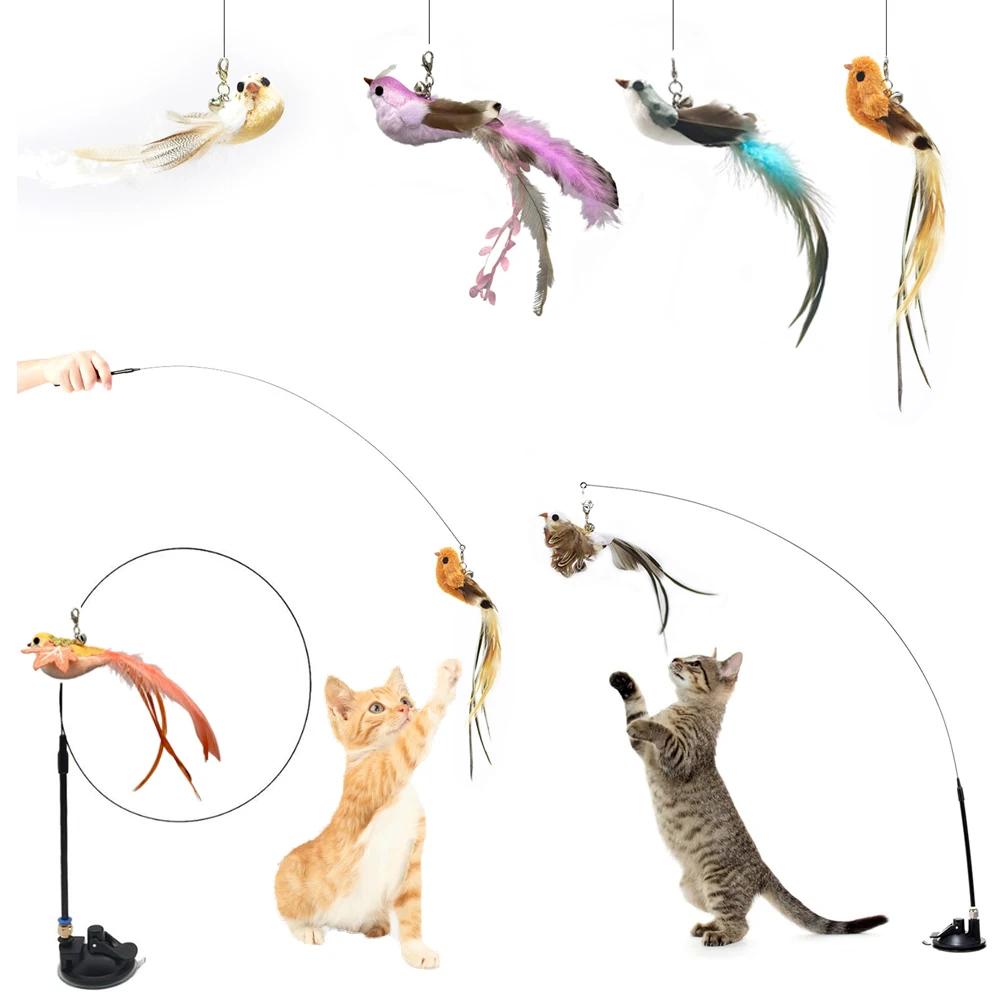 

Интерактивная игрушка для кошек с имитацией птицы, забавная игрушка для домашних животных, перо птицы с колокольчиком, игрушка-палочка для кошек, котенок, играющий тизер, палочка, игрушечный комплект