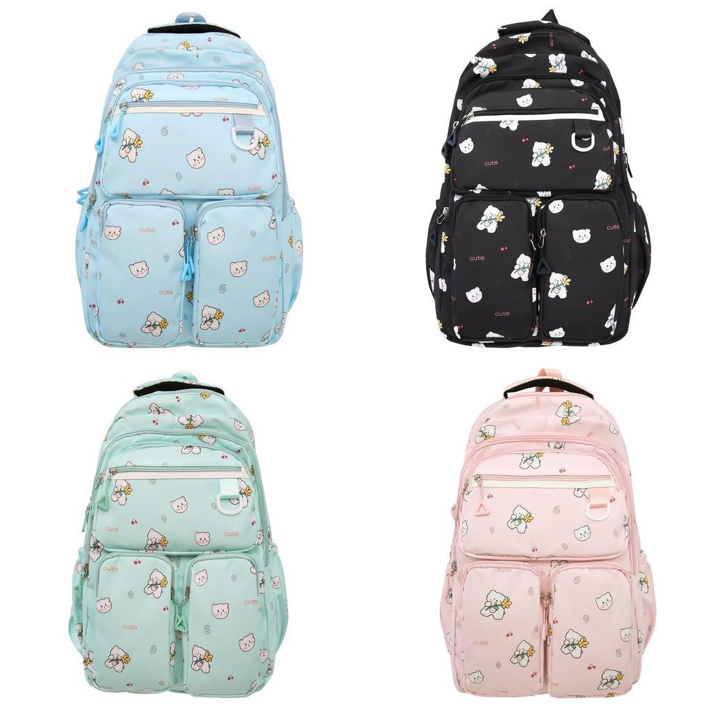 Cute Teddy Cartoon Bear Flower Pattern Large Capacity Student Backpack For Girls