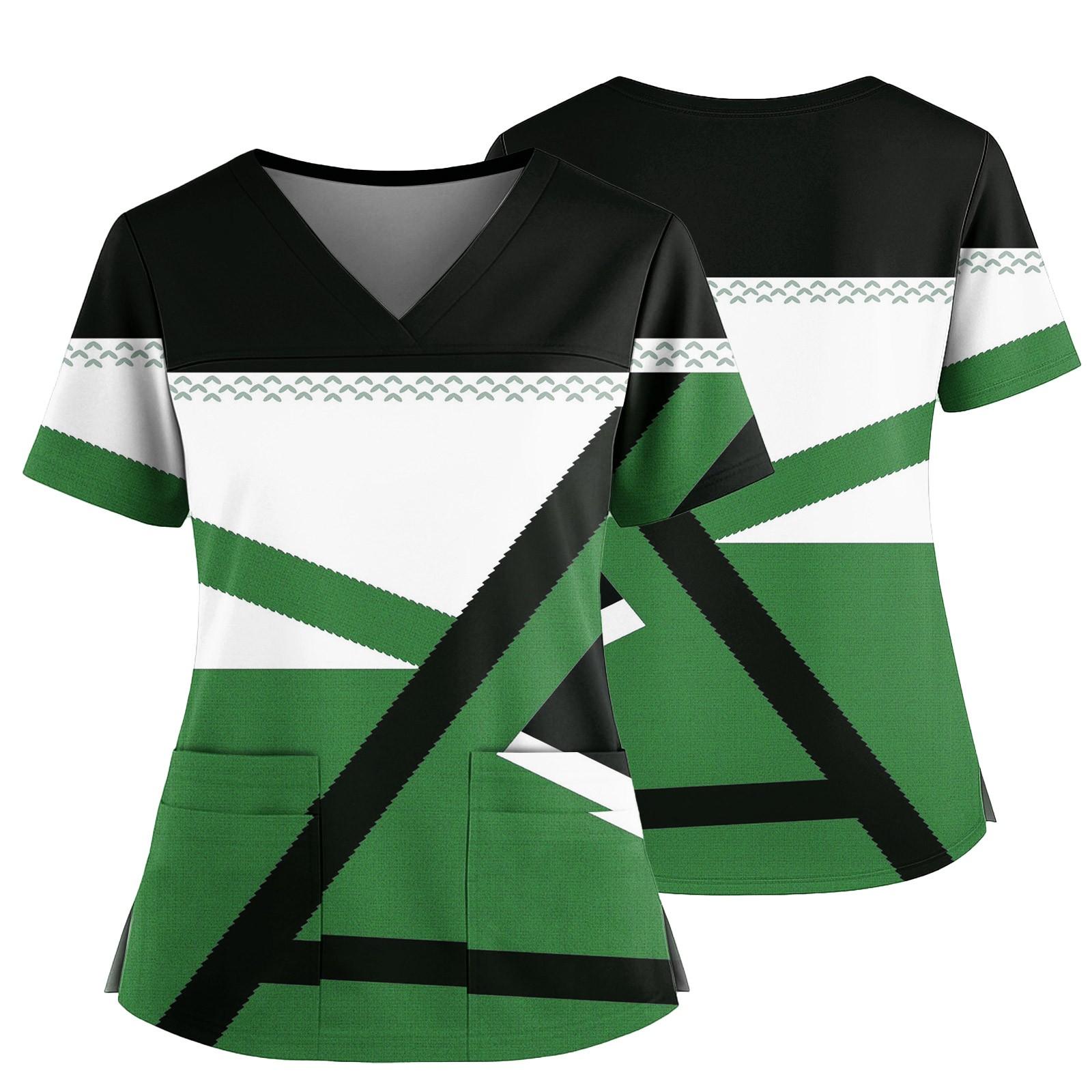 

Women s Casual Printed V-Neck Pocket Side Slit Short Sleeved Top Short Sleeved Top L армія зелений колір