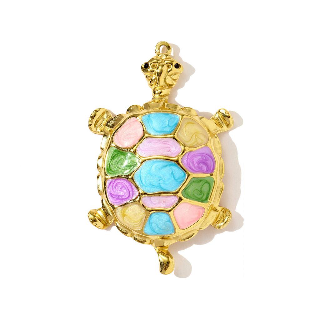 1pc Stainless Steel Colored Enamel Fish Turtle Necklace Pendants Pearl Conch DIY Charms Women Ocean Style Jewelry