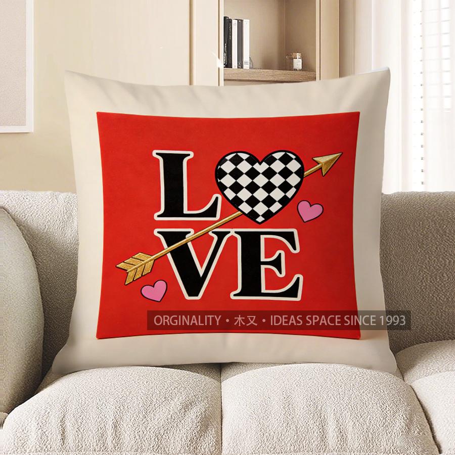 2D Checkered Heart & Love Throw Pillow Cover Pattern Cushion Cover Suitable For Sofa Bedroom Car Pillow Cover