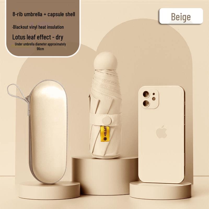 Lätt UV-skyddande Kapselparaply - Bärbart Dubbelanvändningssolskydd för Kvinnor, Soliga och Regniga Dagar