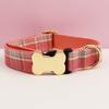 Pet Dog Collar With Grid Print Design And Bone Decor For Gift And Holiday