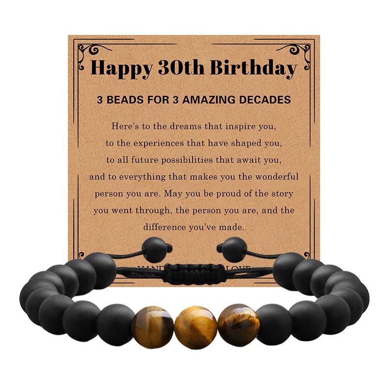 Milestone Birthday Gift: Tiger Eye & Frosted Stone Woven Bracelet