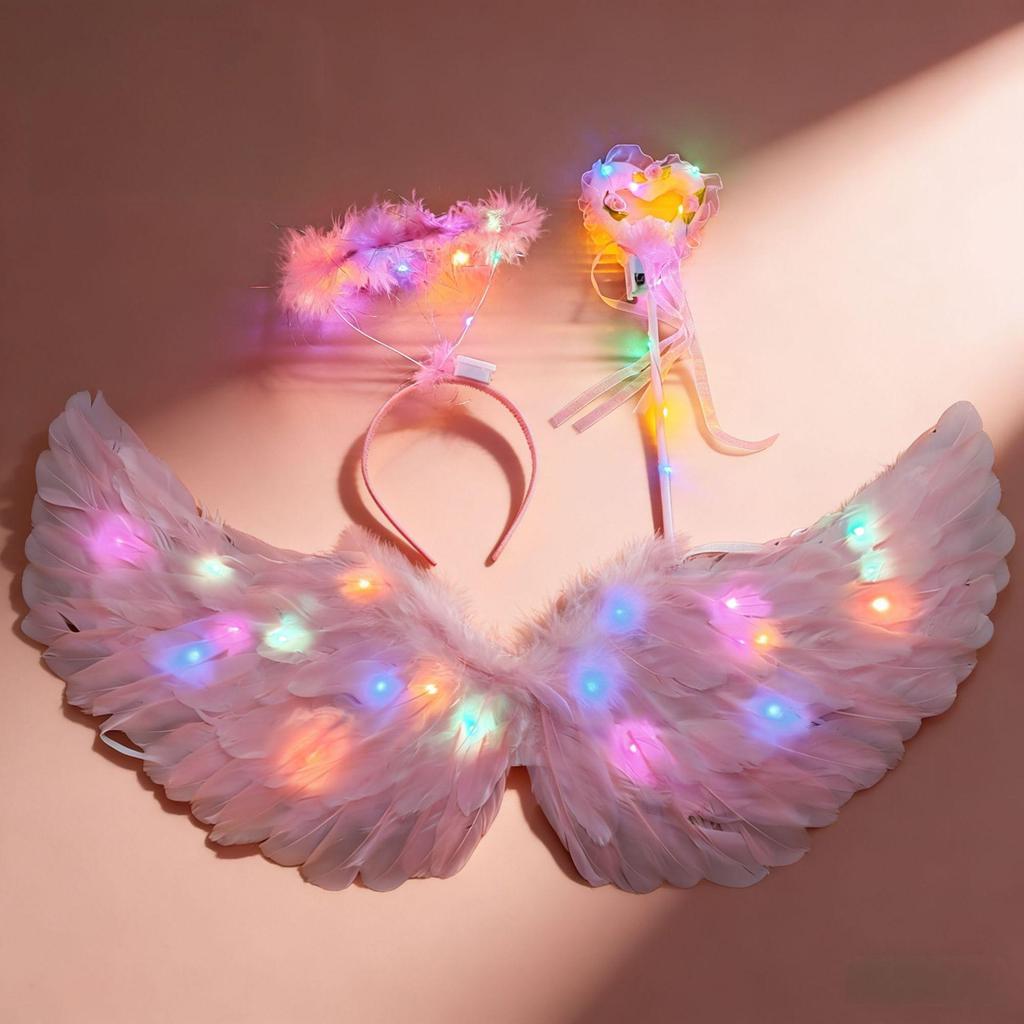 Children's Glowing Angel Feather Wings Costume Prop for Girls & Adults - Fairy, Elf, Cosplay & Photoshoots