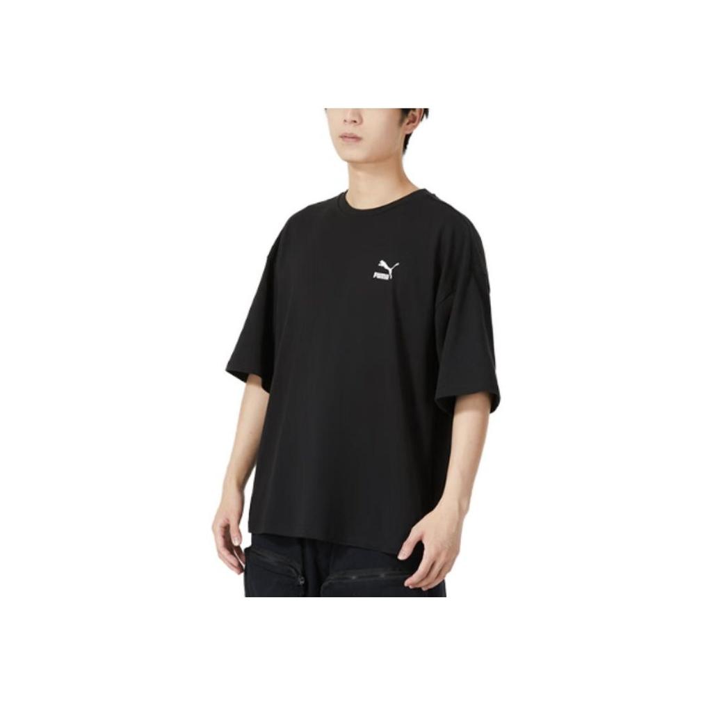 Puma Camiseta Casual de Manga Curta e Gola Redonda Respirável com Estampa de Logotipo Masculina Tops Preto 624677-01