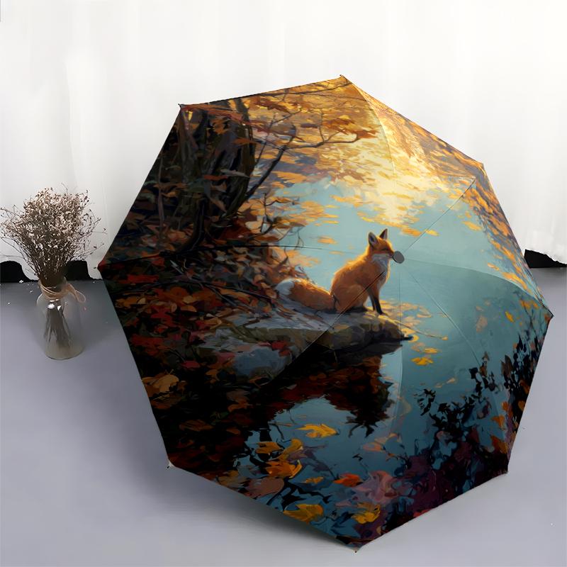 Animals and Sunset Pattern, Automatic Folding Umbrella, Portable and Foldable Design, 8 Ribs, a Christmas or Birthday Gift.