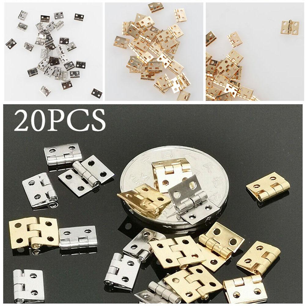 Set of 20 Mini Hinges + Screws Brass Plated for Dollhouse Furniture Perfect for Repairing Jewelry Boxes and Model Making