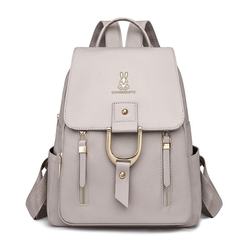 Women's Soft Leather Backpack Solid Color Travel Backpack