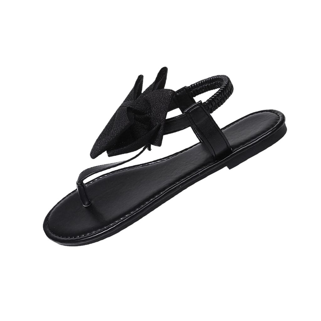 Flat bottomed elastic band casual herringbone clip toe fashionable bow temperament beach sandals