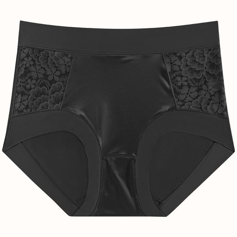 Plus Size Women's Summer Hollowed-out Lace Ice Silk Stitching Soft and Comfortable High Waist Traceless Panties