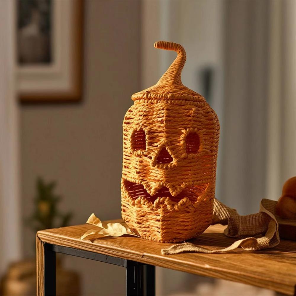 With Removable Lid Pumpkin Candy Storage Basket Handwoven Pumpkin Lantern Lamp  Harvest Festival