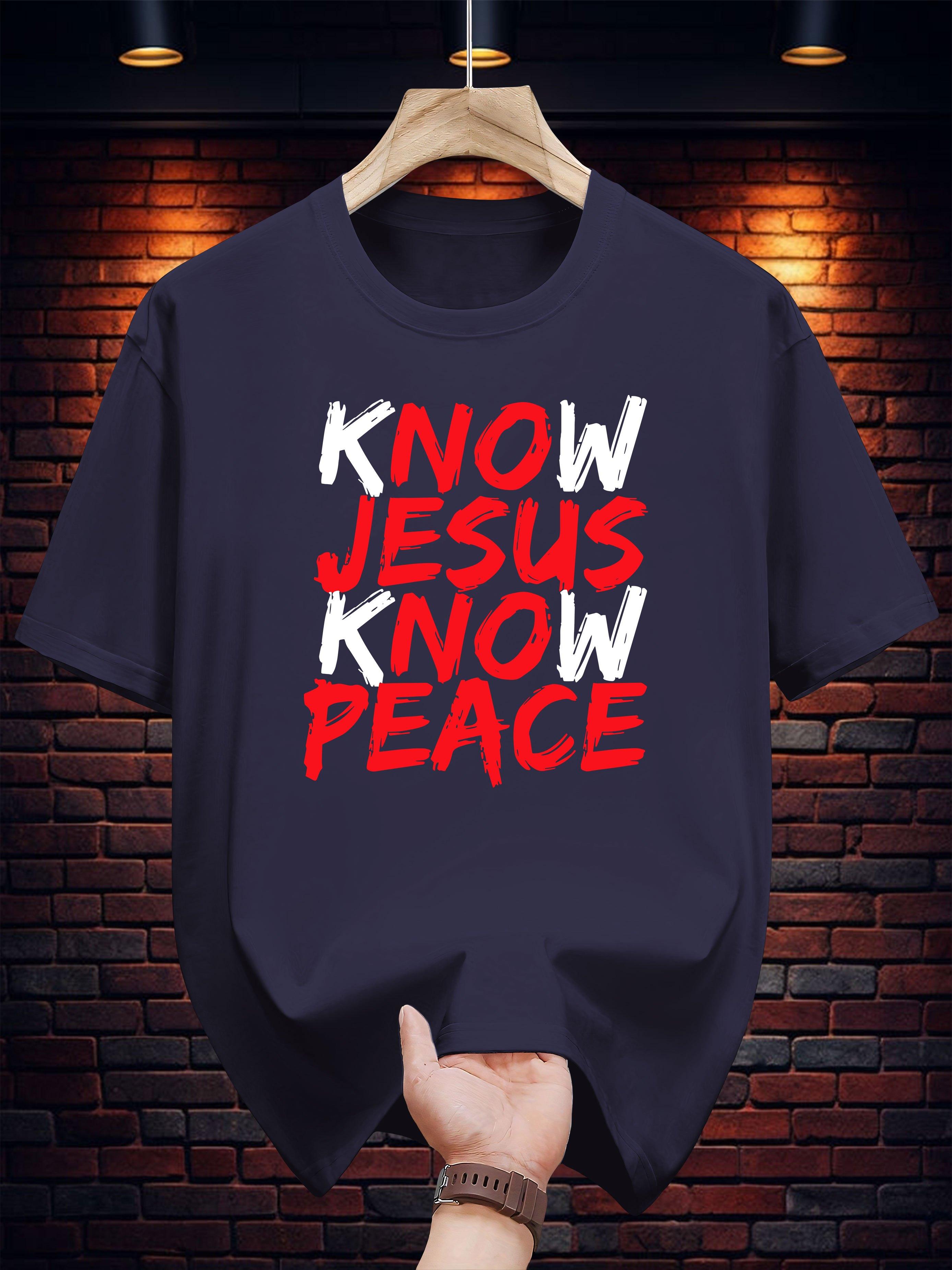

Casual Short Sleeve T-shirt with Know Jesus Know Peace Graphic Print - Navy Blue Regular Fit Summer Tee for Adults XXXXL