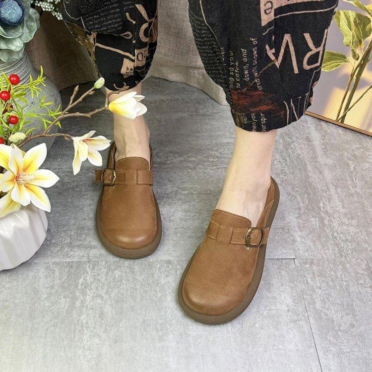 Large size flat bottom retro British style lazy casual single shoes autumn new fashion buckle women's shoes