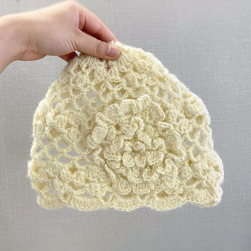 Flowers Knitted Hat Hollowed Out Skullies Hat Breathable Baotou Hat  for Women