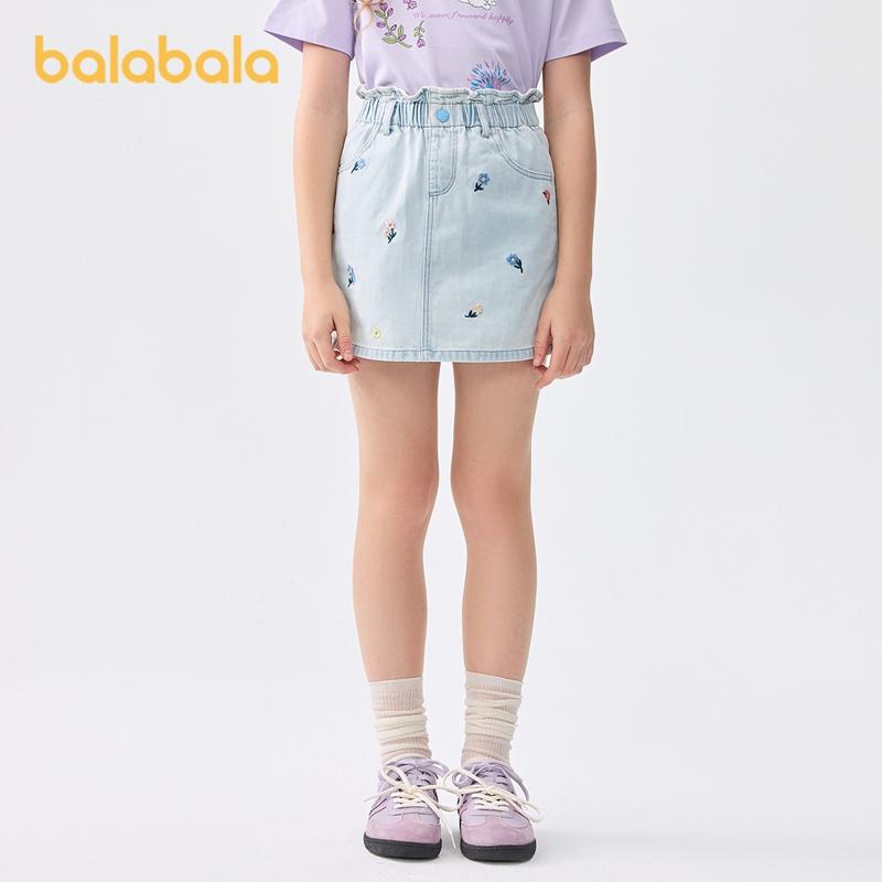 Balabala Children's Denim Embroidered Flower Bud Skirt Shorts