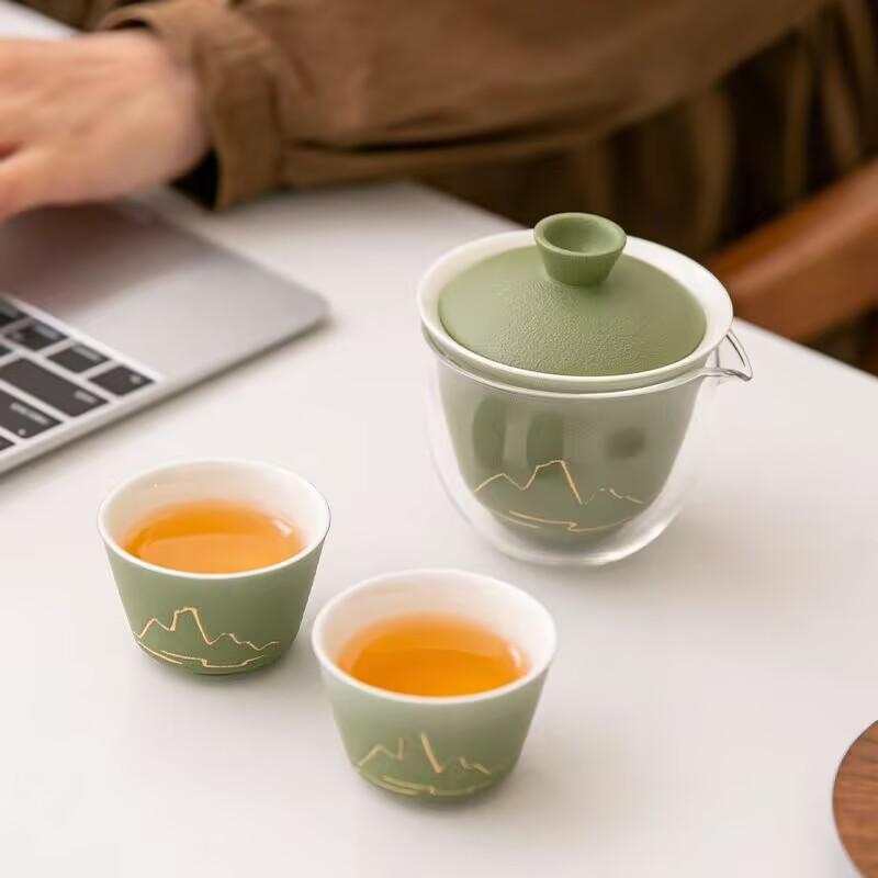 Portable Cover Bowl Travel Tea Set, One Pot And Two Cups, Go Out Outdoors To Make Tea With You, Express Guest Cup, Dragon Boat Festival Gift