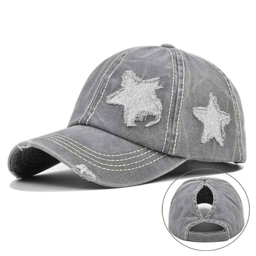 Baseball Cap Summer Star Women's Ponytail Fashion Wash Cotton Hat Snapback Female Casual Retro Visor Caps For Women Adjustable