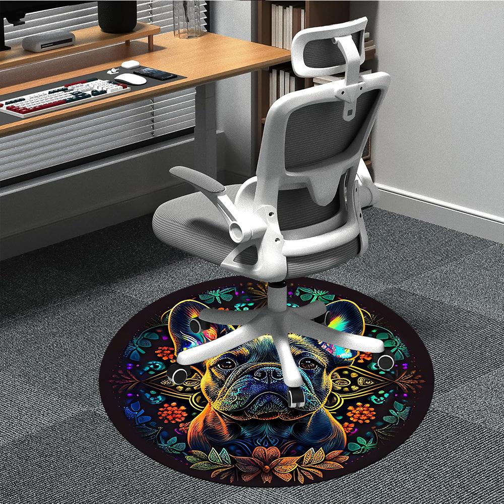 

1PC Bulldog Mandala Office Round Area Rug, Indoor Mat Suitable ForOffice, Under Office Chairs Bedroom Living Room Home Decor, Room Deco, D128 80cm by 80cm