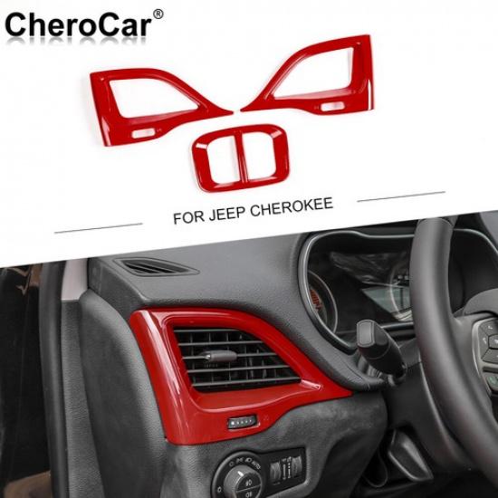 

3x Red Dashboard Side/Rear Air Vent Outlet Cover Trim For Jeep Cherokee 19+ Red