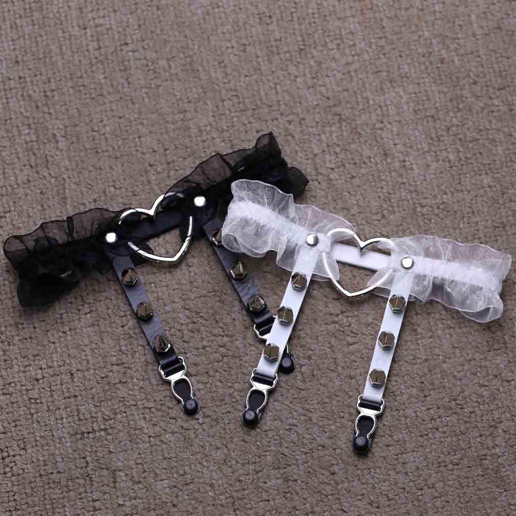 Nýt ve tvaru srdce Punk Rock Krajková Kožená Podvazková manžeta