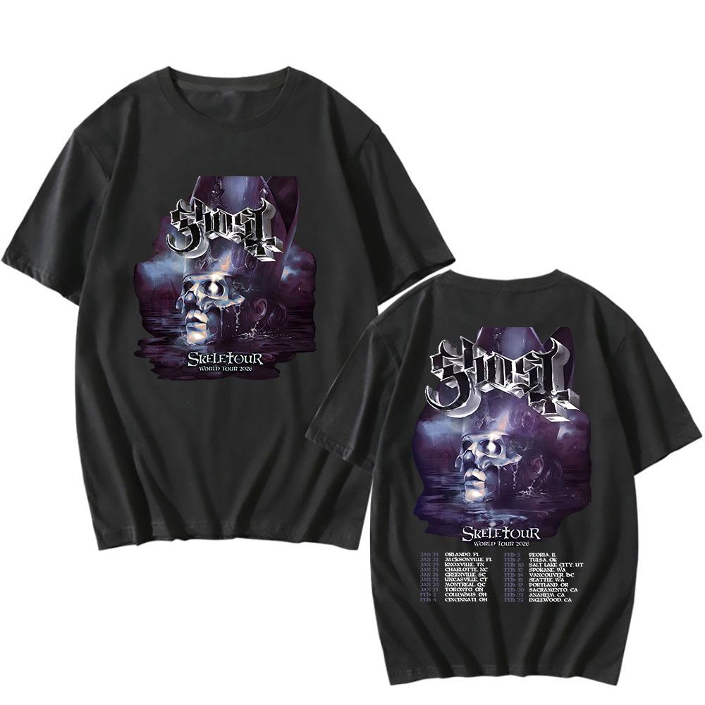 Ghost Skeletour World Tour 2026 Koszulki Ameryka Północna Bawełna Krótki Rękaw Codzienna Męska Koszulka Unisex Streetwear Koszulki Zespołu Rockowego