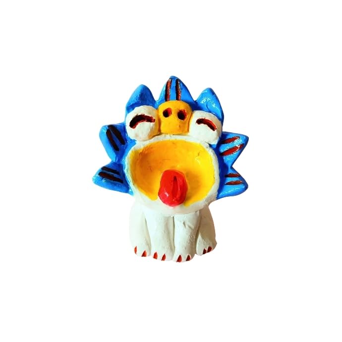 Okinawa Souvenir Lucky Charm Smiling Shisa Figurine Pair Mini Indoor Use Handmade - - - - - - (Blue & Pink)