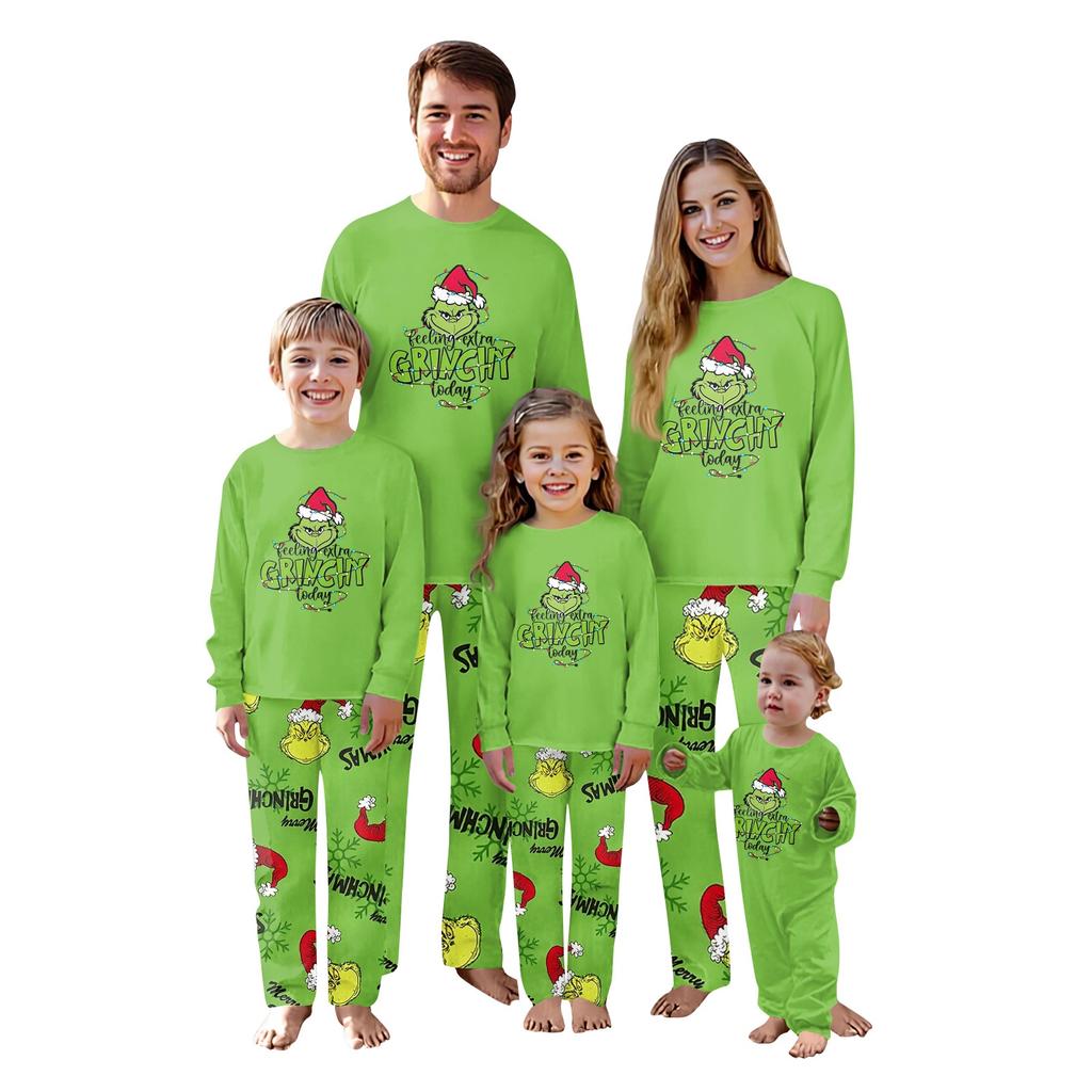 Set de topuri+pantaloni cu mâneci lungi cu imprimeuri de Crăciun Seturi de potrivire pentru familie