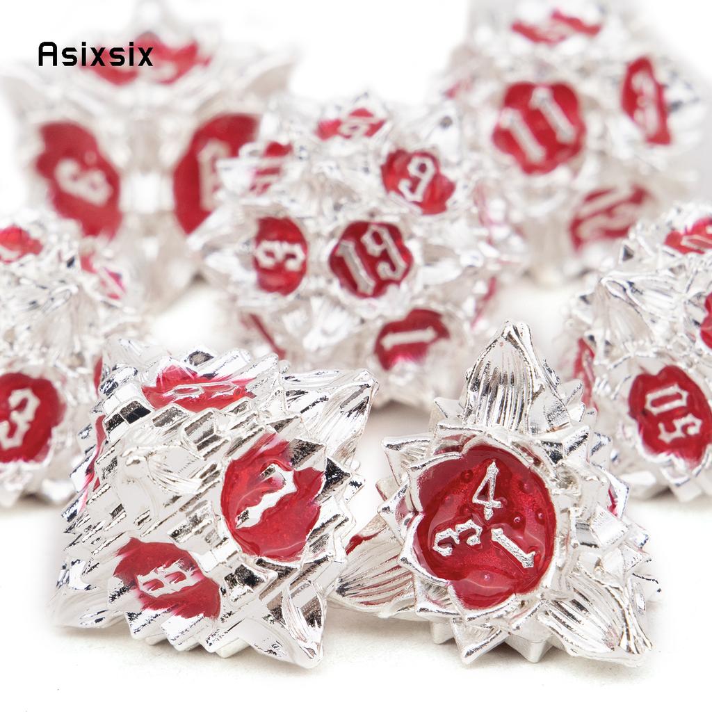 7 Pcs White Red Lotus Flower Metal DicePerfect For Rpgs, Board Games, And Card Games.Dice For Games, Dnd Dice Set