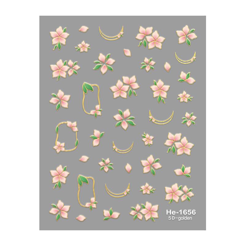 Redanco 5D Embossed Cartoon Nail Stickers, Hot Stamping Flower 3D Nail Art Accessories (DR1656)