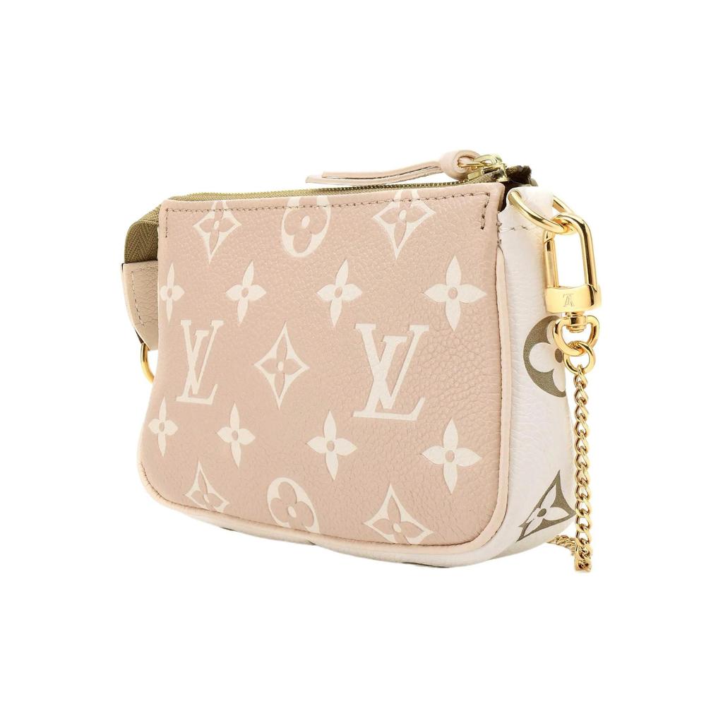 Louis Vuitton Pochette Accessoires Classic Monogram Embossed Chain Shoulder Clutch Mini Women's Beige/Pink
