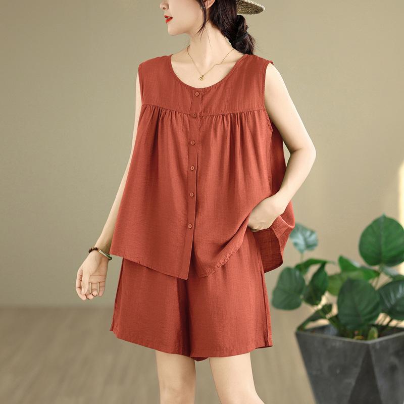 Summer 2026 Fashionable Plus Size Women s Sleeveless Top & Casual Shorts Set XXL оранжевый