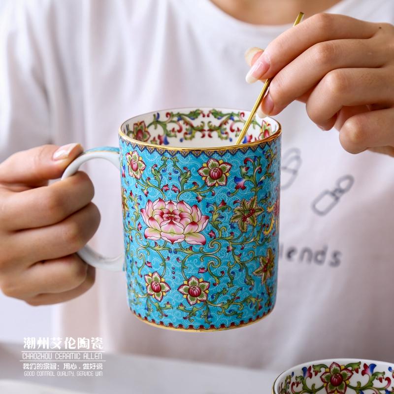 

Creative Bone China Mug, Blue Afternoon Teacup, Tazas Coffee Cup, Breakfast Water Drinking, Wedding Gift, Home Decoration 400ml