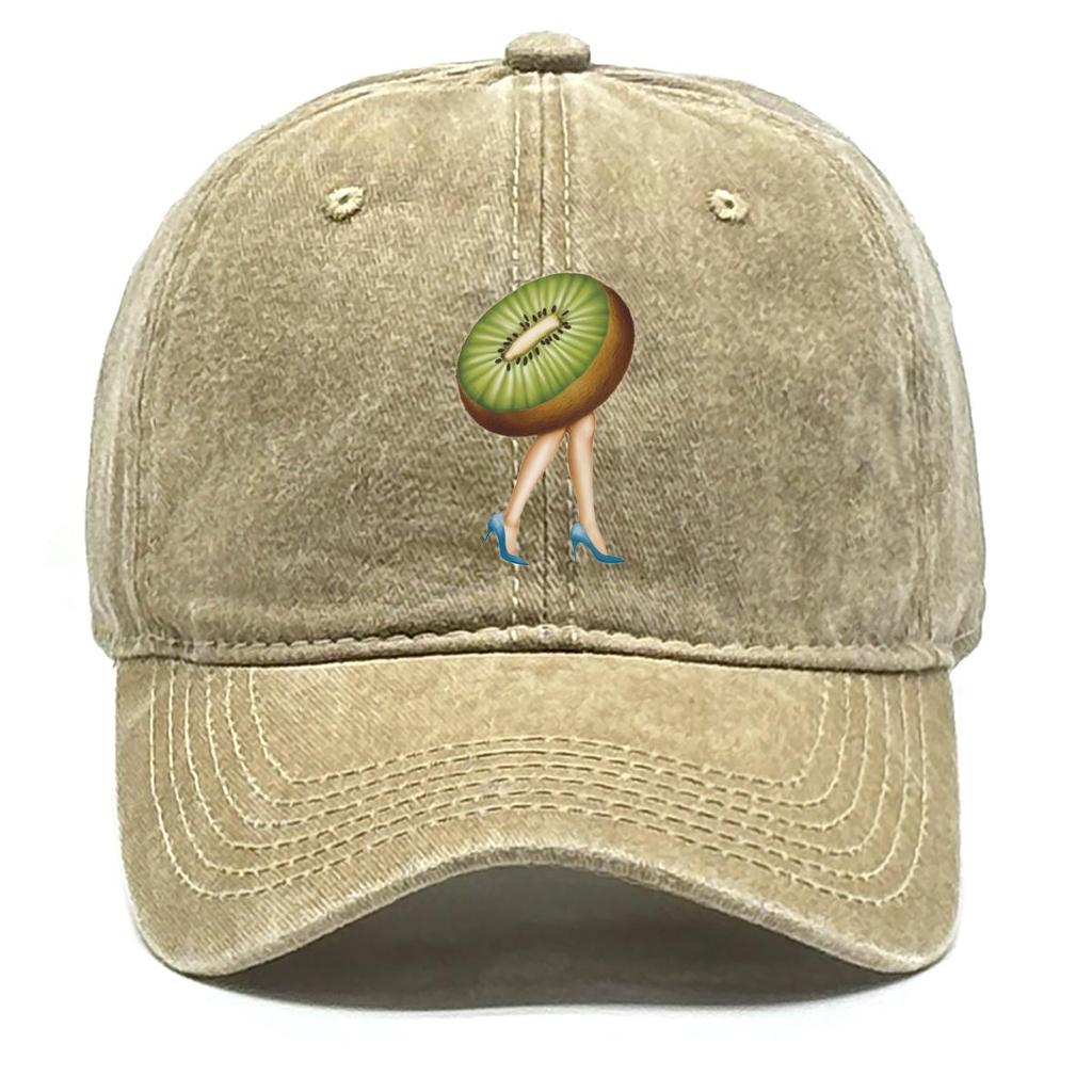 Kiwi Fruit High Heels Print Adjustable Sun Hat, Fruit Trucker Hat Headwear Unisex Simple Cotton Snapback Baseball Cap