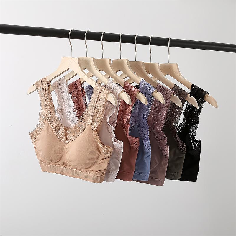 Damskie seksowne koronkowe kruszonki komfortowe biustonosze Push Up bez stalowych pierścieni bielizna krótki bez rękawów podkoszulek Camisole topy damskie