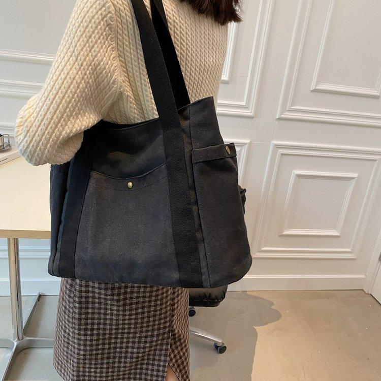 Vintage Simple Shoulder Bag Women'S Casual Solid Color Large-Capacity Messenger Bag Japanese Harajuku Shoulder Bag