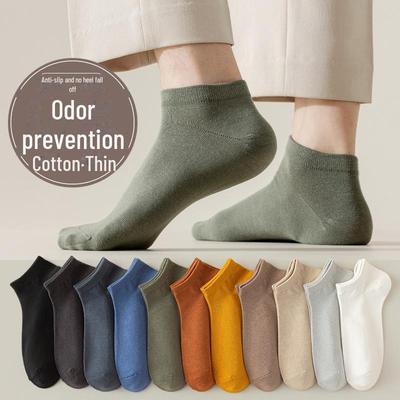 Pánské krátké bavlněné ponožky – deodoranty, savé pot, jednobarevné, tenké, černé na jaro a léto.