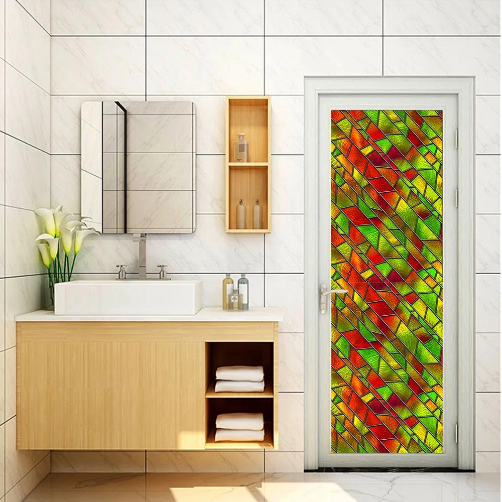 Colorful Stained Glass Window Film Retro Flowers Pattern Non-adhesive Window Decals Static Clings Non-Adhesive Window Stickers